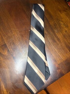 Yves Saint Laurent Black Tie with Beige and Tan Stripes